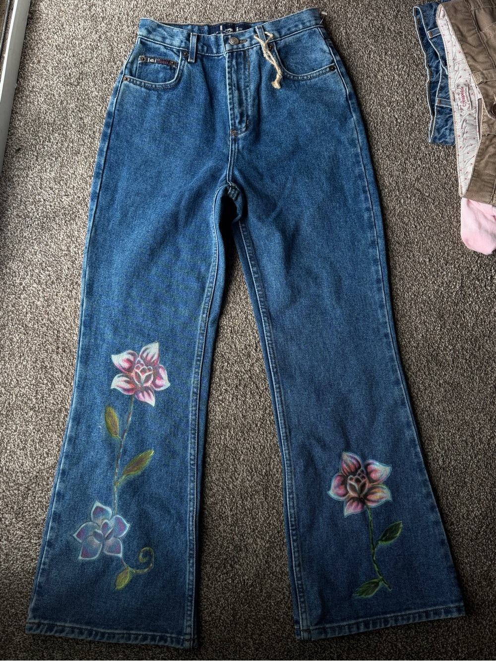 lei Blue Kids' Jeans with Hand-Painted Floral Accents